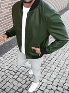 Kurtki męskie - KURTKA SKÓRZANA MĘSKA KHAKI OZONEE JB/JP1147Z - Ozonee - miniaturka - grafika 1