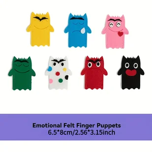 TEMU 7 Sztuk Kolorowych Wyciskanych Z Filcu Emocji Monster Finger Puppets - Zabawny Naukowy Narzędzie Do Rozwoju Emocji Młodych, Podczas Zabawy, - Rękodzieło - miniaturka - grafika 1