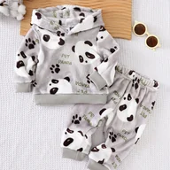 Dresy i komplety dla chłopców - TEMU Chłopięcy Jesienny i Zimowy z Pluszowym Nadrukiem - Bluza z Kapturem i Spodnie w Stylu Plush, Idealny na Prezent dla Dzieci - miniaturka - grafika 1