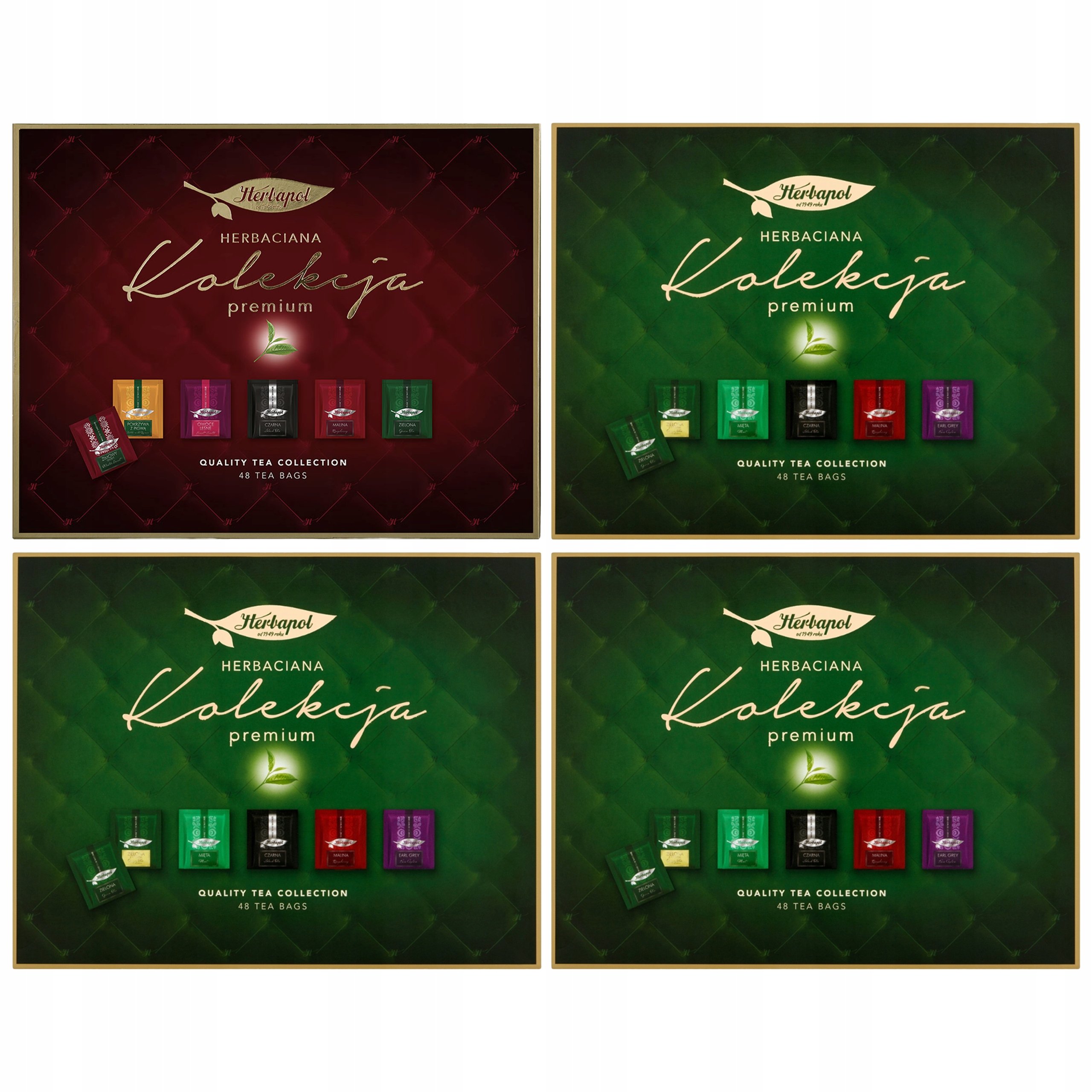 Kolekcja Herbat zestaw bombonierek Herbapol 3xzielona 1xbordowa 192SASZETKI