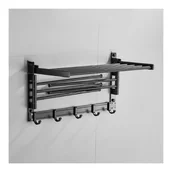 Wieszaki łazienkowe - Składany obrotowy wieszak na ręczniki bez wiercenia, półka łazienkowa na ręczniki czarna 50×25,5×29 cm - miniaturka - grafika 1