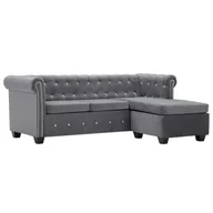 Narożniki - vidaXL Sofa Chesterfield z leżanką, aksamit, 199 x 142 x 72 cm, szara vidaXL - miniaturka - grafika 1