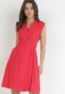 Sukienki - Czerwona Kopertowa Sukienka Mini z Wiskozy z Paskiem Ziceza - miniaturka - grafika 1
