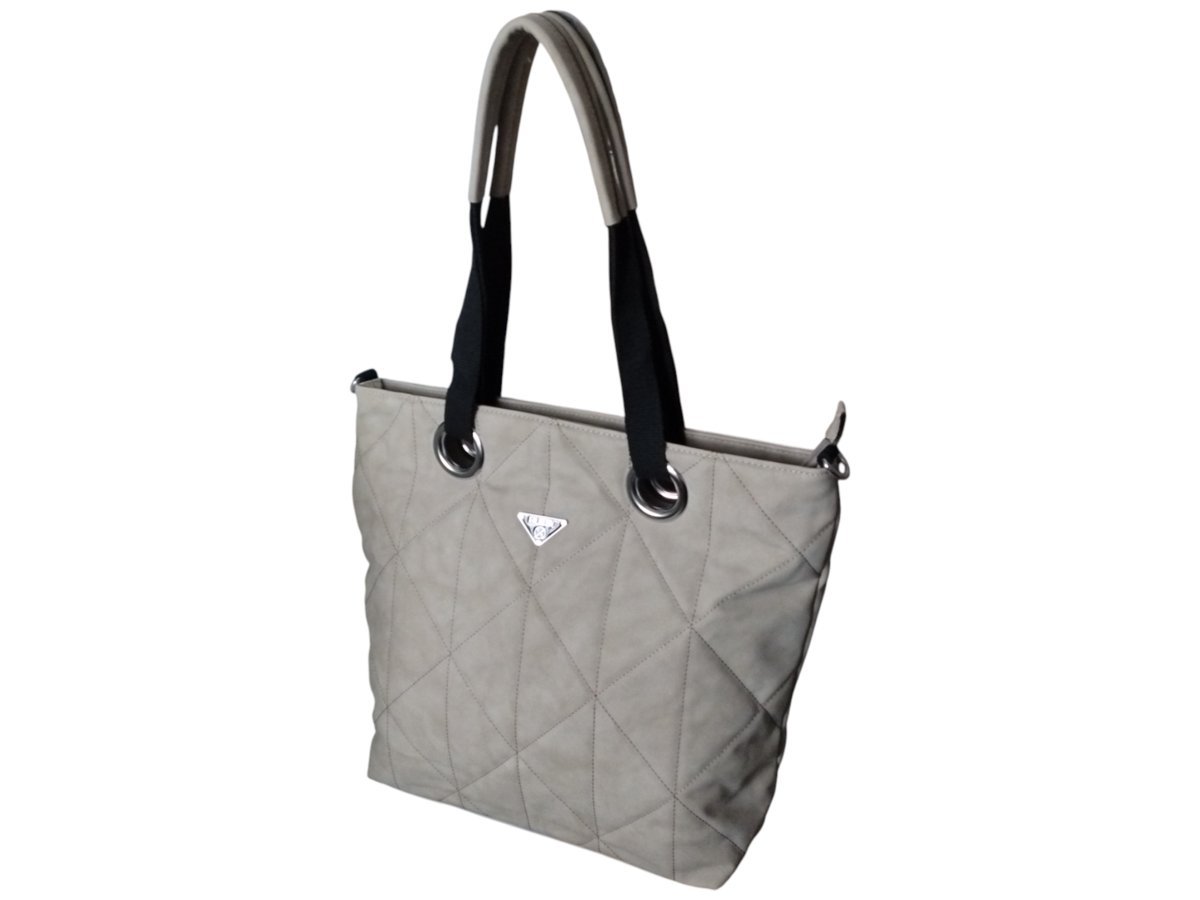 Szara Torebka Shopper Pikowana Damska Na Ramię Duża Pojemna A4