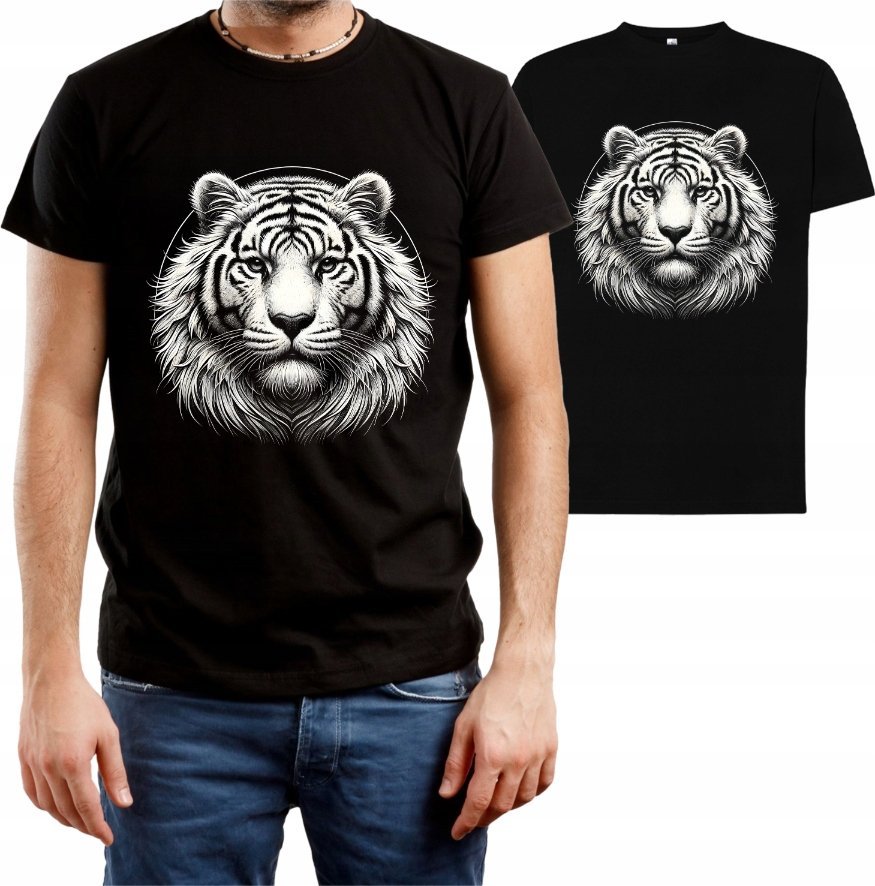 Tshirt Tygrys ze Zwierzętami Grafika dla Męża Faceta Koszulka A787 R-M