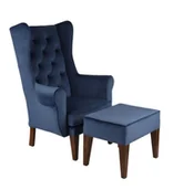 Taborety i hokery - -8% z kodem AUTUMN - Zestaw pufa Uszak + fotel Uszak Chesterfield, granatowy, wygodny, tapicerowany, do salonu, z pikowaniem - miniaturka - grafika 1