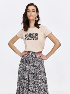 Beżowy t-shirt z nadrukiem - Koszulki i topy damskie Beżowy t-shirt z nadrukiem - Koszulki i topy damskie - miniaturka - grafika 1