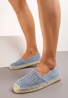 Espadryle damskie - Niebieskie Wsuwane Espadryle na Płaskiej Podeszwie Ozdobione Plecionką z Juty Loracila - miniaturka - grafika 1