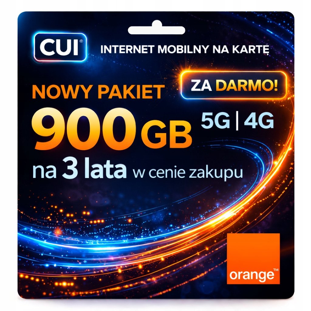 Internet Orange Lte 4G 5G 900GB na 3 lata Karta Sim Router, Kamera, Gps
