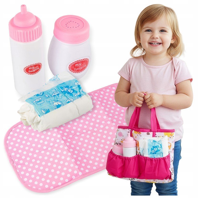 Torba Z Akcesoriami Dla Lalki Bobasa Zestaw Mata Butelka Pieluszka