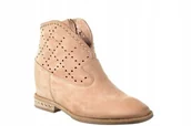 Botki damskie - Be��owe a��urowe botki Carinii B5401-654 koturn sk��ra nubuk r.38 - miniaturka - grafika 1