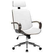 Fotele i krzesła biurowe - vidaXL Krzesło obrotowe z zagłówkiem, białe, ekoskóra i gięte drewno - miniaturka - grafika 1