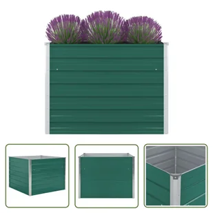 The Living Store Donica do podniesionej grządki - 100x100x77 cm - stal - zielona - Skrzynia Do Podniesionej Grządki - Donice - miniaturka - grafika 1