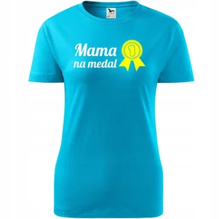 Damska Koszulka na Dzień Mamy Mama na medal na Prezent dla Mamy Urodziny turkusowy S - Koszulki i topy damskie Damska Koszulka na Dzień Mamy Mama na medal na Prezent dla Mamy Urodziny turkusowy S - Koszulki i topy damskie - miniaturka - grafika 1