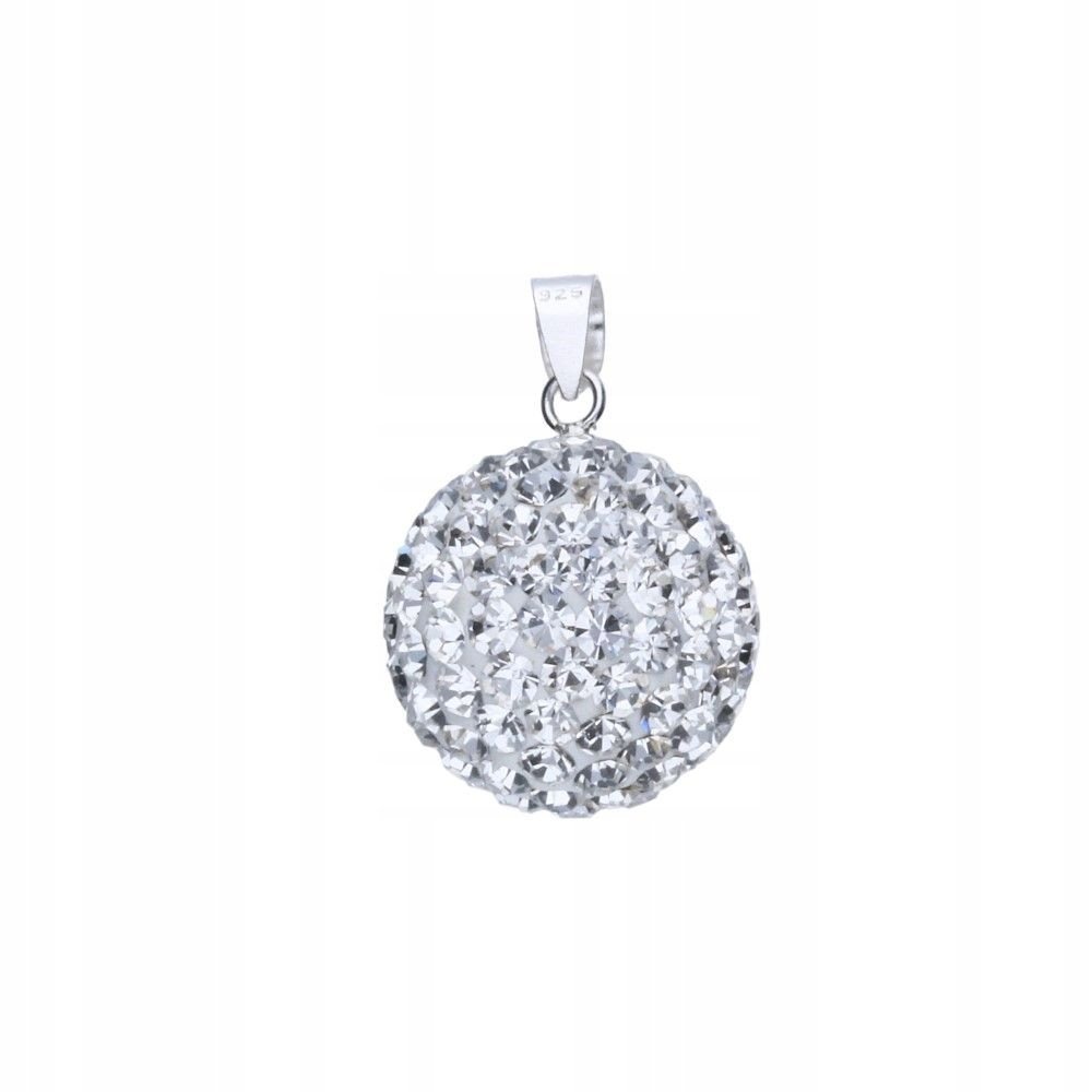 Elegancka zawieszka kulka z białymi kryształkami 925 srebro średnica 14mm