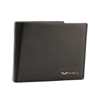 WINGS Męski portfel skórzany z klapką RFID, czarny elegancki 13x10cm - Portfele WINGS Męski portfel skórzany z klapką RFID, czarny elegancki 13x10cm - Portfele - miniaturka - grafika 1