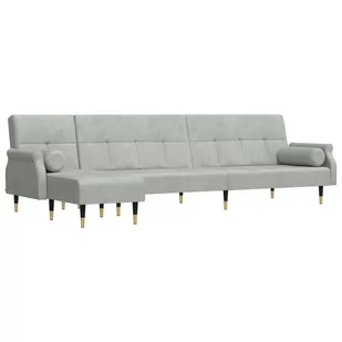 Sofa rozkładana L, jasnoszara, 271x140x70 cm, aksamit Lumarko! - Narożniki - miniaturka - grafika 3