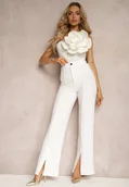 Spodnie damskie - Białe Eleganckie Spodnie High Waist o Szerokim Kroju z Wiskozą i Rozcięciami Yurlea - miniaturka - grafika 1