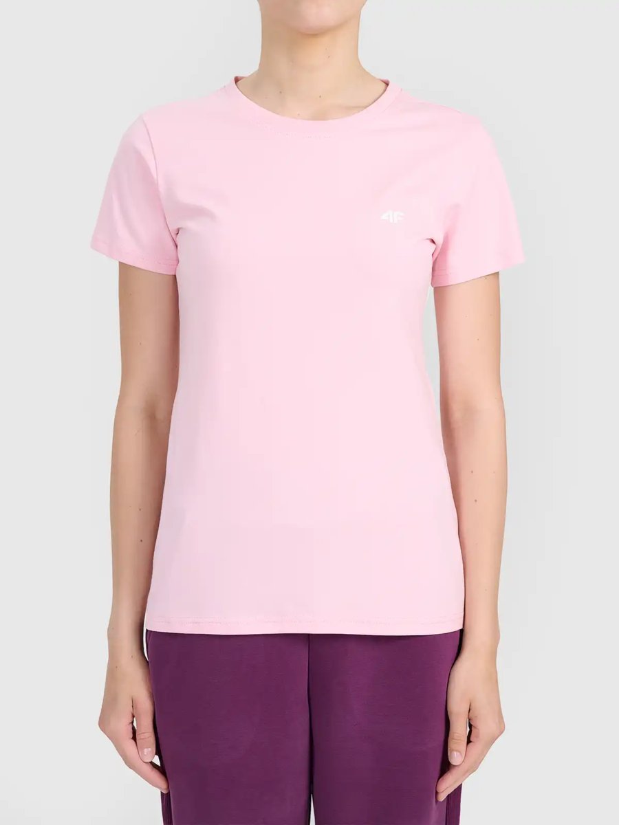 T-shirt slim z kolekcji basic damski 4F 4FWMM00TTSHF3306-56S Różowy L