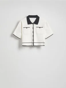 Reserved - Sweter z kontrastowymi wstawkami - złamana biel - Swetry damskie - miniaturka - grafika 1