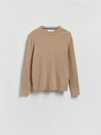 Swetry męskie - Reserved - Strukturalny sweter z bawełną - beżowy - miniaturka - grafika 1