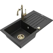 Zlewozmywaki z baterią - Mexen Pablo zlewozmywak granitowy 1-komorowy z ociekaczem i baterią kuchenną Carla, czarny/srebrny metalik - miniaturka - grafika 1