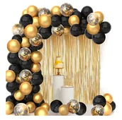 Balony i akcesoria - Girlanda balonowa Andrzejki Sylwester Urodziny złoto czarne balony Kurtyna - miniaturka - grafika 1