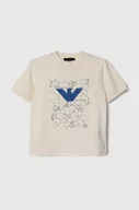 Koszulki dla chłopców - Emporio Armani t-shirt bawełniany dziecięcy kolor beżowy z nadrukiem - miniaturka - grafika 1