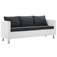 Sofy i kanapy - vidaXL Sofa 3-osobowa obita sztuczną skórą, biało-ciemnoszara - miniaturka - grafika 1
