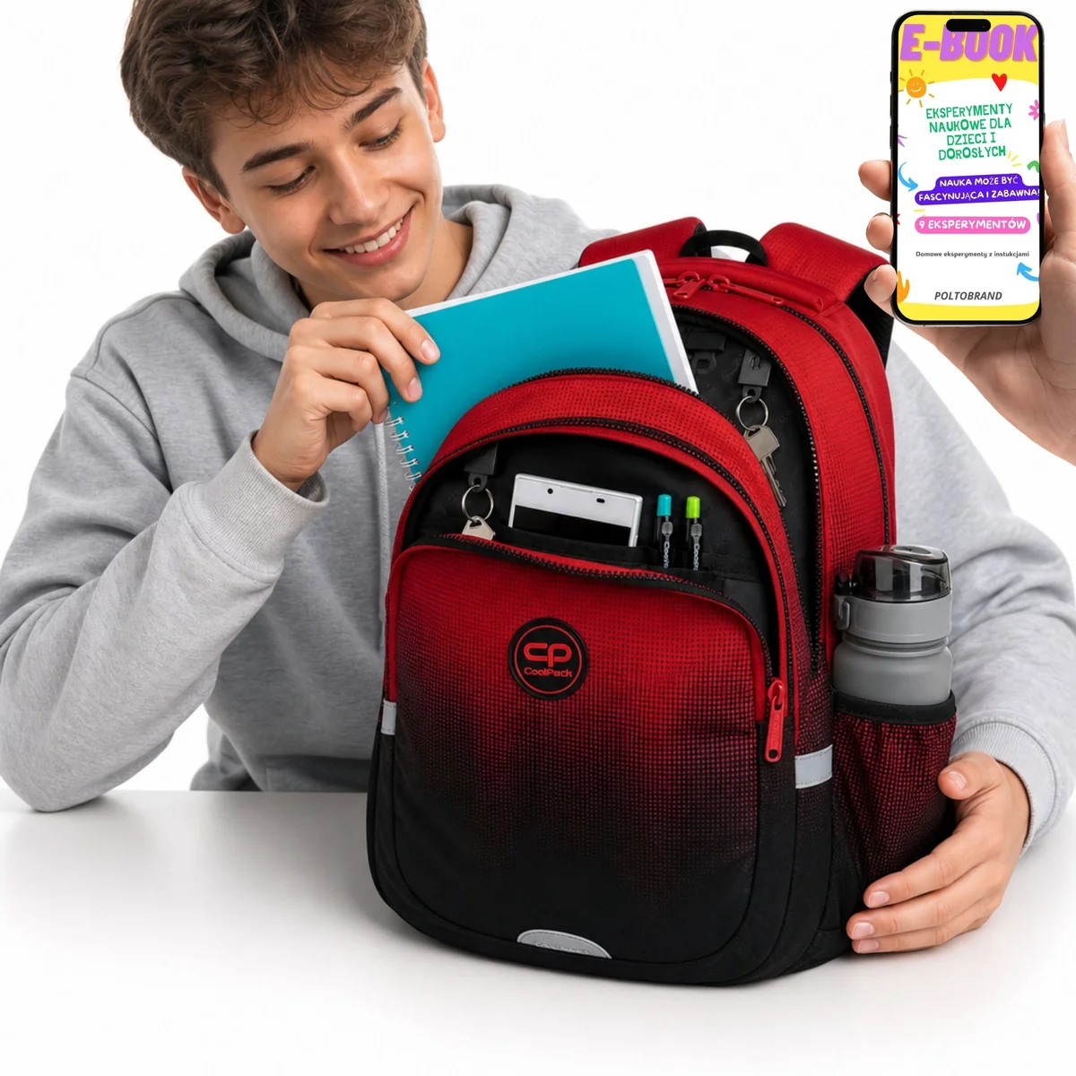 PLECAK SZKOLNY COOLPACK dla DZIEWCZYNKI Czerwony Gradient A4 19L Klasa 1-3 + E-BOOK