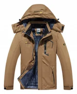 Kurtki męskie - KURTKA MĘSKA ZIMOWA OCIEPLANA Z KAPTUREM OUTDOOR - BRĄZOWA - XXL - miniaturka - grafika 1