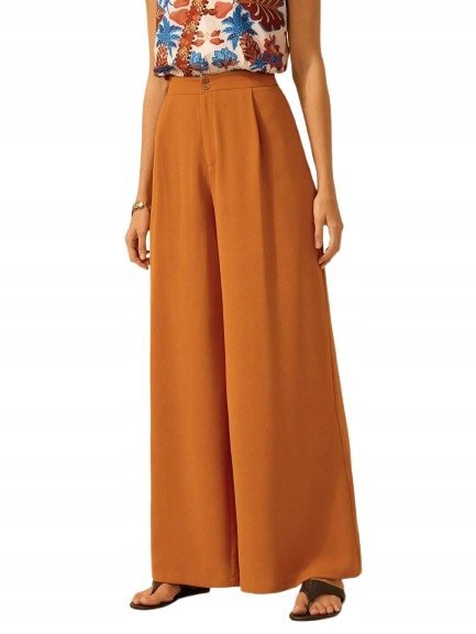 SHEIN CASUAL SPODNIE PALAZZO WYSOKI STAN GŁADKIE POMARAŃCZOWE 40/42 1JD
