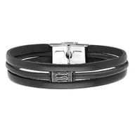 Bransolety męskie - Męska bransoletka skórzane paski i ozdobny koralik. - miniaturka - grafika 1