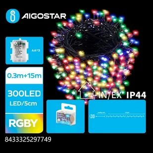 Lampki choinkowe Aigostar Lampki choinkowe 300 led na 3 baterie AA, RGBY 15m multikolor Lampki choinkowe 300 led na 3 baterie AA, RGBY 15m multikolor - Oświetlenie świąteczne - miniaturka - grafika 1