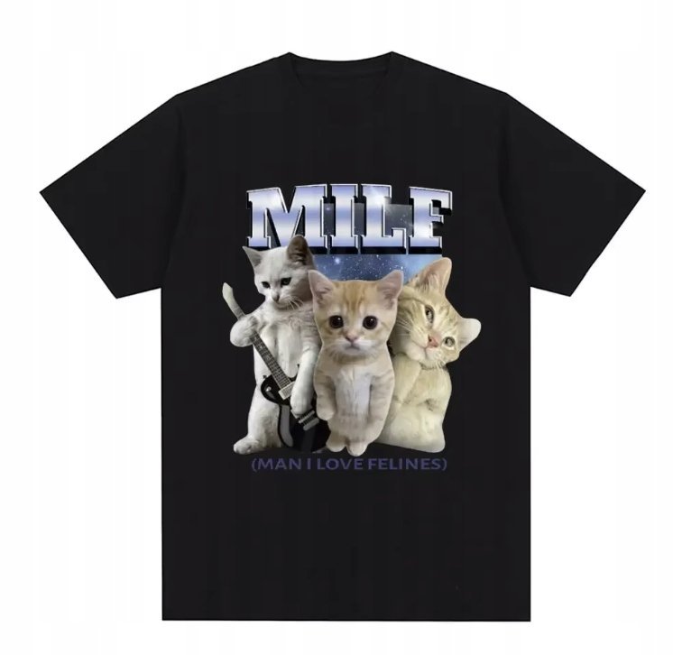 KOSZULKA Z NADRUKIEM MĘSKA ŚMIESZNA T-SHIRT MAN I LOVE FELINES MILF r. L