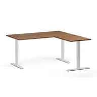 Stoły i stoliki do biura - Stół z regulacją wysokości, 3 silniki, 745 - 1215 mm, narożnik L/P, blat 1600 x 1600 mm, podstawa biała, orzech - miniaturka - grafika 1