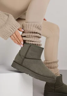 Ciemnozielone Wsuwane Śniegowce do Kostki z Imitacji Zamszu Atuvitta - Śniegowce damskie - miniaturka - grafika 1