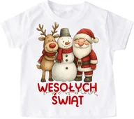 Koszulki dla dziewczynek - Koszulka dla dziecka z Mikołajem i Reniferem na Mikołajki - wesołych świąt - wzór wesołych48 - miniaturka - grafika 1