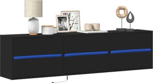 vidaXL vidaXL Ścienna szafka pod TV, z LED, czarna, 180x31x45 cm - Szafki RTV - miniaturka - grafika 1