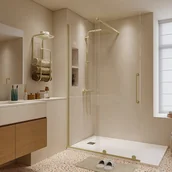 Ścianki i drzwi prysznicowe - Ścianka prysznicowa do kabiny walk-in z drzwiami przesuwnymi metalowa w stylu industrialnym - Złoty - 120 x 200 cm - YOREM - miniaturka - grafika 1