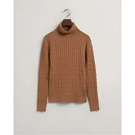 Swetry damskie - GANT Damski sweter ze stretchem Cotton Cable Turtle Neck Pullover, Roasted Walnut, S - miniaturka - grafika 1
