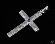 Biżuteria religijna - Srebrny Krzyżyk z cyrkonią KR-01-ametyst - miniaturka - grafika 1
