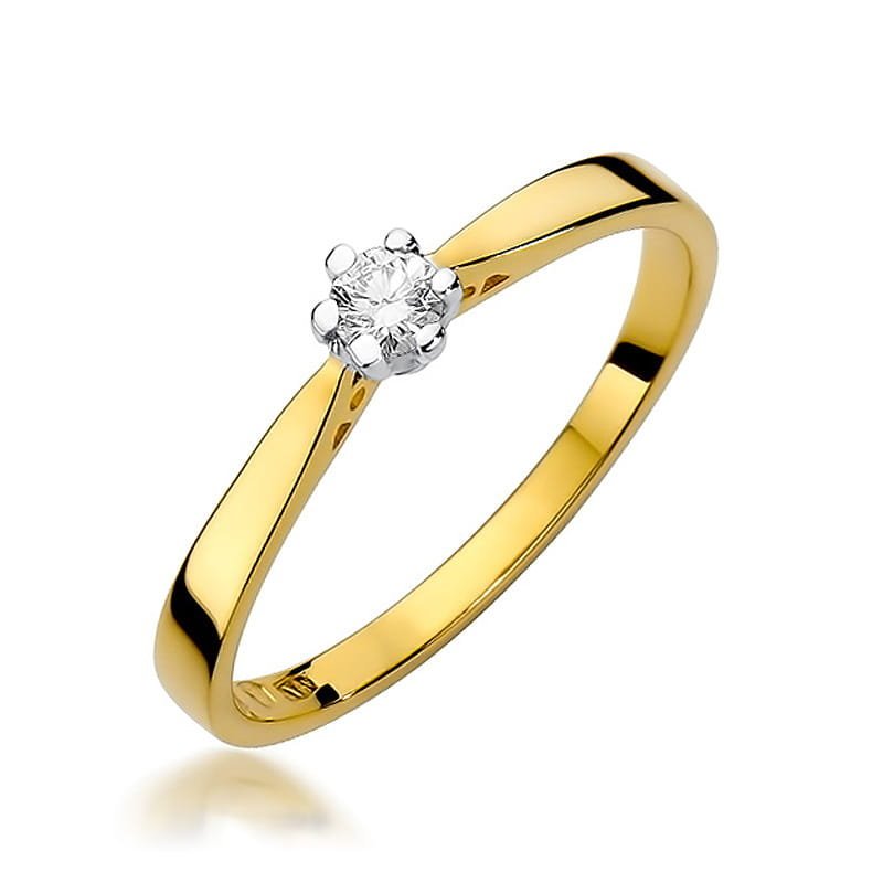 Złoty pierścionek Diament 0,12ct żółte złoto pr. 585