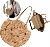 Torebki damskie - Klasyczna Torebka torba okrągła słomiana na zakupy - miniaturka - grafika 1