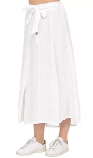 Apaszki i szaliki damskie - Bonateks Women Skirt 100% Len Made in Italy, długa spódnica z guzikami z paskiem na szalik, biała, rozmiar: L, biały, L - grafika 1
