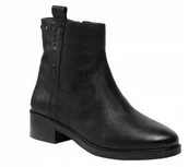 Botki damskie - Pepe Jeans Czarne Skórzane Botki Za Kostkę z Zamkiem 39 Awe - miniaturka - grafika 1
