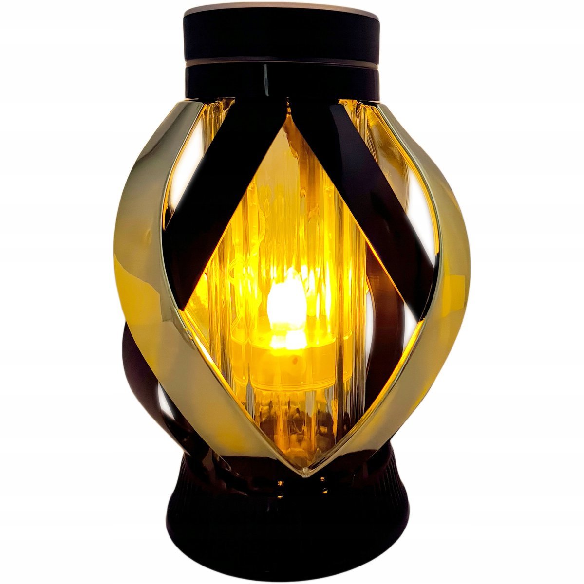 Znicz solarny lampion czarno - złoty nowoczesny znicz WSTĘGA BLACK & GOLD