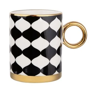 Kubek wysoki 350 ml ze złotym uchem czarno- biały - Kubki - miniaturka - grafika 1