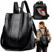 Plecaki - Plecak Damski Miejski Czarny Pojemny Szkolny 2w1 - miniaturka - grafika 1