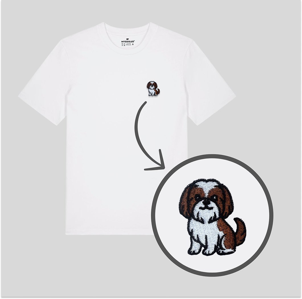 Haftowany T-shirt - SHIH TZU - biały L
